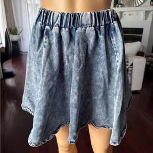 Acid Wash Women's Washed Denim Elastic Waist Flared Skirt